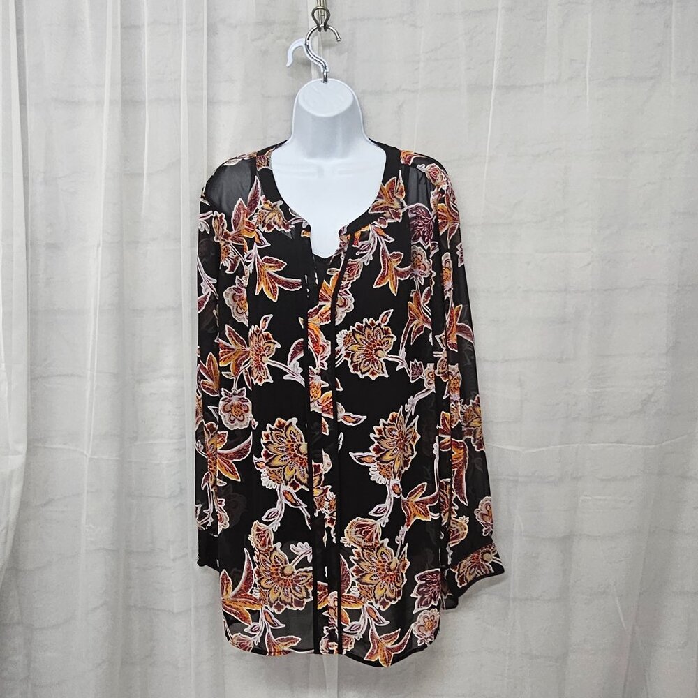 Liz Claiborne Blouse Black Floral Goth Whimsigoth Boho Sheer 2X